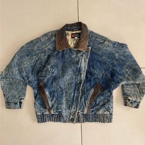 Andy Jones Blue Denim Jacket with Brown leather Details.